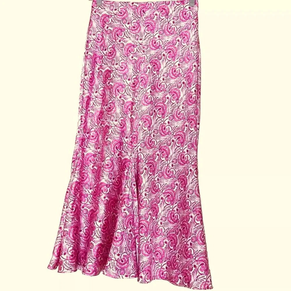 J. Crew Midi Flare Slip Skirt XXS Romantic Silky Satin Paisley Going out Party